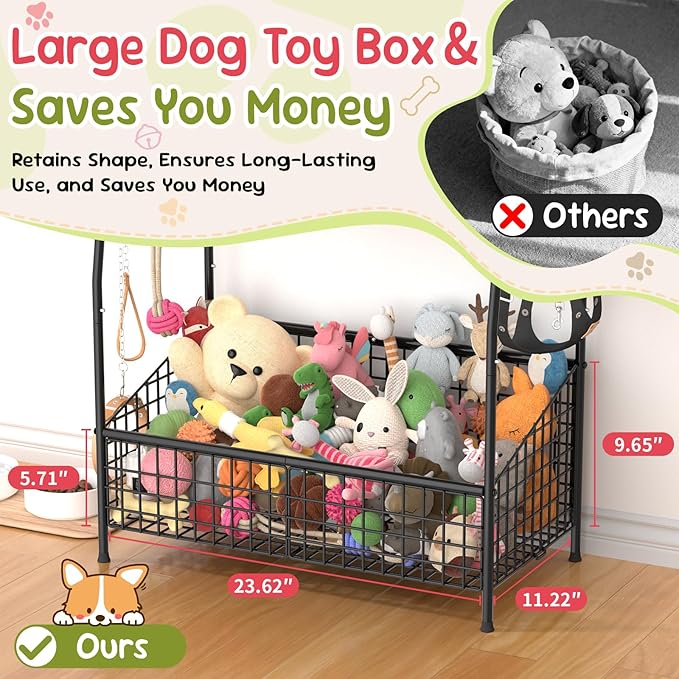 Indestructible Large Dog Toy basket, Toy Box for Dogs,Pet Toys Bin Dog Metal Wire Basket for Toys, Food Storage, Storage Organizer Chest Storage, Toy Box for Living Room Area (Black)