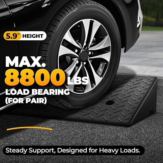 Auto Dynasty Rubber Curb Ramps, 5.9" Lift Height Curbside Driveway Ramp, 4410 LBS/2T Capacity Sidewalk Curb Ramp for Cars Trucks Bikes Motorcycles Wheelchairs, 2 Pack