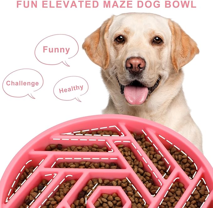 TOBYTO Slow Feeder Dog Bowls Large Medium Breed,Anti-Choking Slow Eating Dog Food Bowl,Non Slip Pet Slower Food Feeding Bowls Large Puzzle Slow Feeder Bloat Stop Maze Dog Dishes,Pink