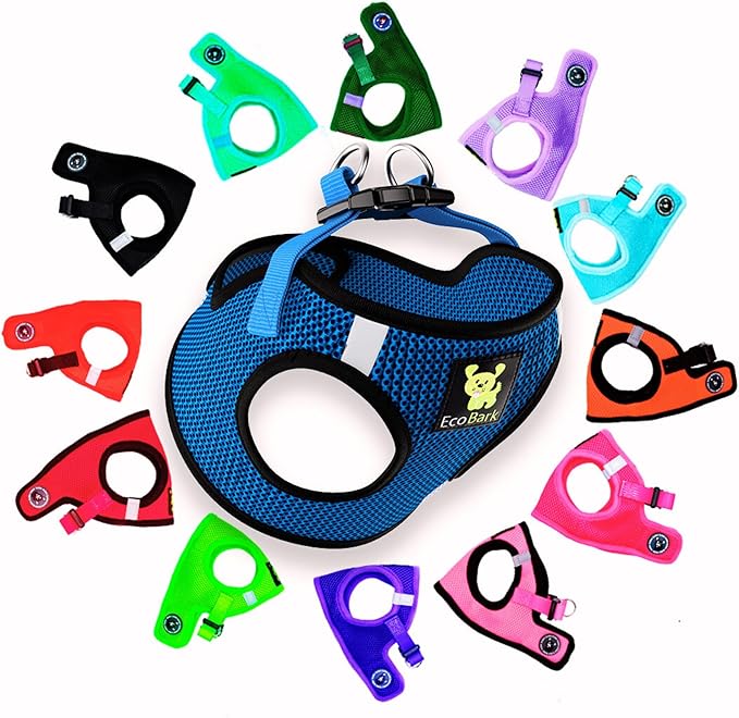 EcoBark Dog Harness - Teacup Dog Harnesses for XXS, XS, and Small Dogs - Step in Mesh Mini Body Halter - Puppy to Senior Dogs - Toy Breed Dog Harness Vest Under 5 pounds lbs (XXXS, Bright Blue)