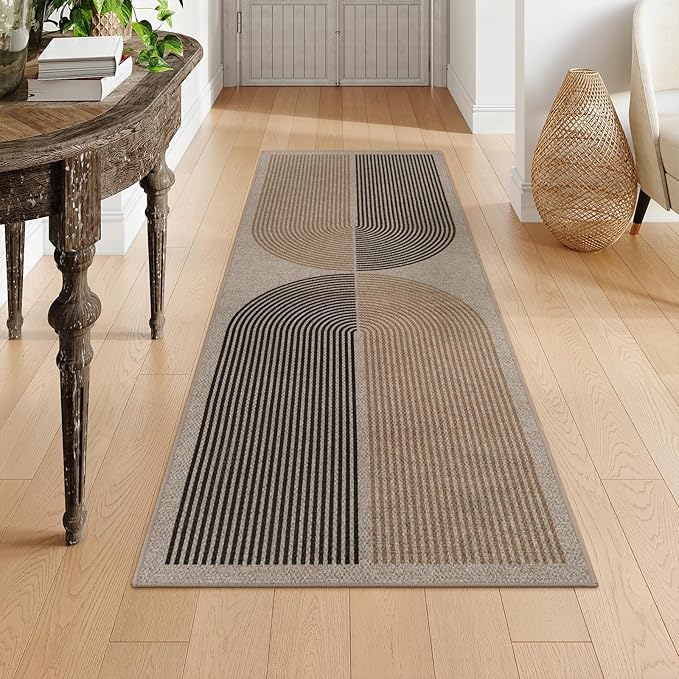 Lahome Modern Rainbow Easy Jute Rug, 2x6 Kitchen Runner Washable Rug Runners for Hallways Farmhouse Carpet, Non Slip Indoor Outdoor Runner Contemporary Door Mat for Laundry Porch