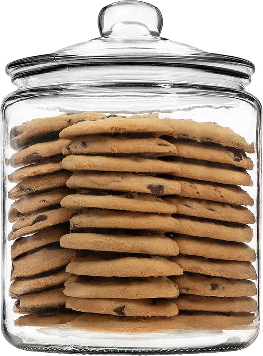 1 Gallon Glass Cookie Jar with Lid – Glass Jar with Lid - Airtight Food Storage Container for Cookies, Candy, Flour, Dog Treats – Clear Large Kitchen Jar for Pantry or Laundry Room