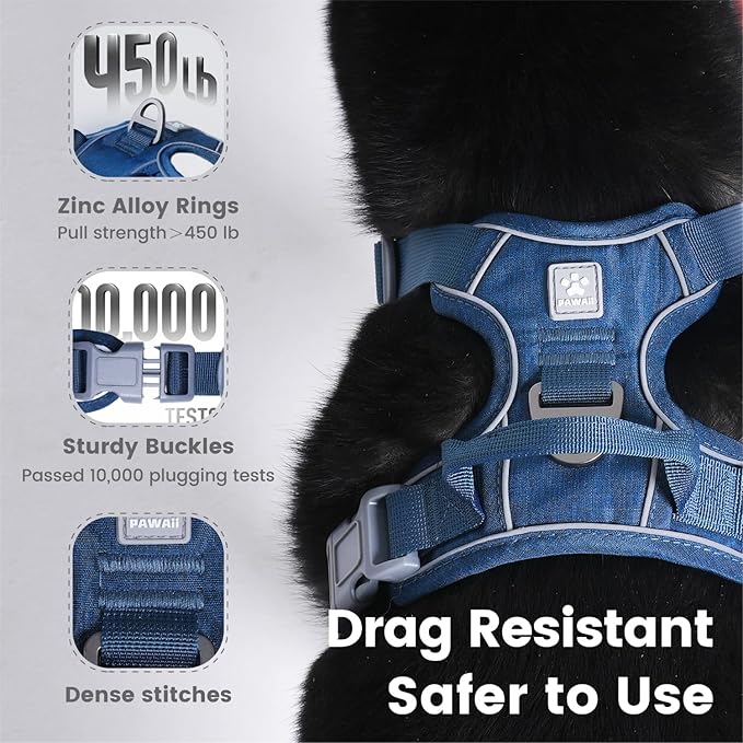 Pawaii No Pull Dog Harness with Pet ID Tag,Reflective Strips No Choke Front O Ring Breathable Mesh Adjustable Soft Padded Pet Vest with Easy Control Handle for Small Dogs