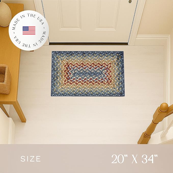 Maples Rugs Marion Bohemian Braided-Style Print Area Rug ??Made in USA ??Washable, Non-Slip Low-Profile Indoor Throw Rug for Foyer, Kitchen & Bathroom, 34" x 20", Multi-Color