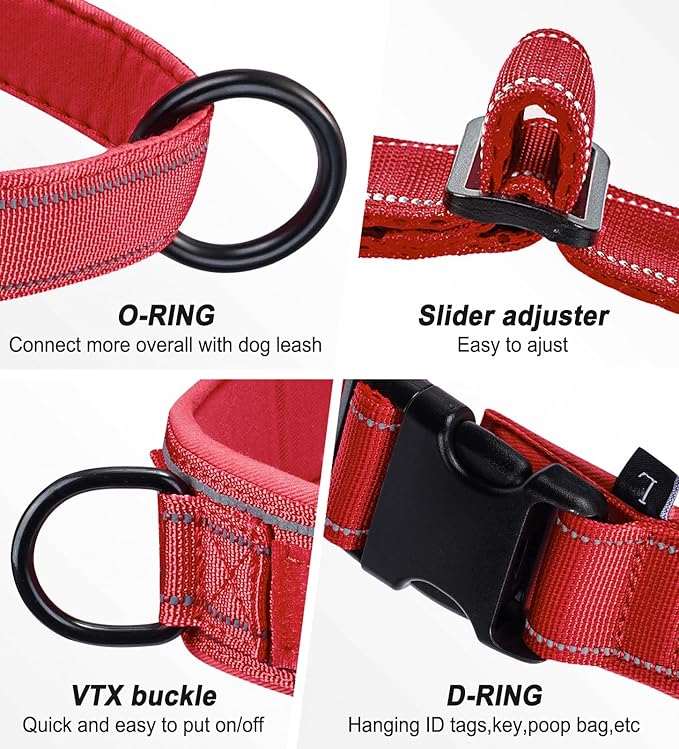 Red No Pull Dog Harness for Small Medium Large Sized Dog, Reflective Escape Proof Adjustable Dog Harnesses with 2 Patch, S
