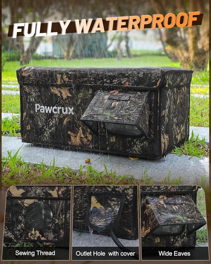 Heated Cat House for Outside with Dual Doors, Insulated Cat House Outdoor with Heating Pad, Weatherproof Heated Outdoor Cats Houses Waterrproof for Feral Cats (Leaf, 17" L x 12" W x 13" H)