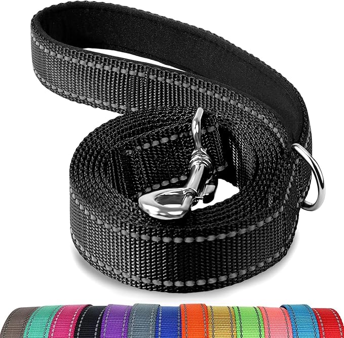 Joytale Dog Leash Heavy Duty for Large Medium Dogs, 5 FT Reflective Nylon Pet Walking Lead with Soft Padded Handle, Durable & Tangle Free for Training, Running & Safety Control, Black