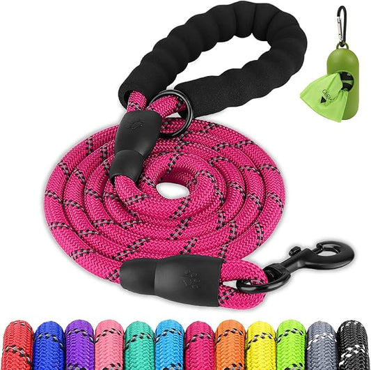 Joytale Dog Leash for Small Dogs, Heavy Duty Nylon Leashes with Comfortable Padded Handle and Highly Reflective Threads, Ideal for Walking and Training, Hotpink, 5'횞3/8''
