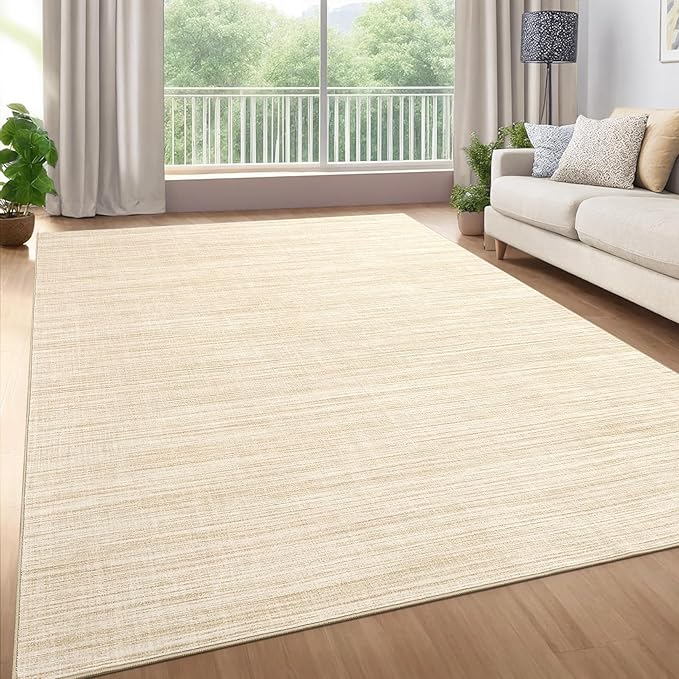 Area Rug 4x6 Washable Bedroom Rugs Non Slip Modern Solid Color Large Living Room Throw Carpet Low Pile Minimalist Kitchen Rug Plain Accent Rug Mat Classic Boho Area Rugs for Nursery Entryway, Beige