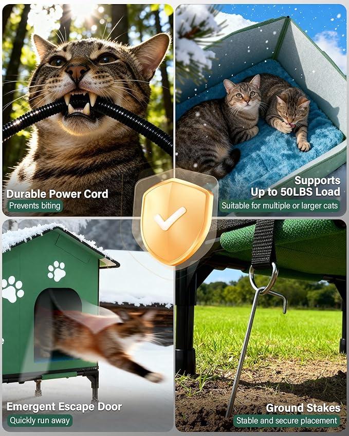Large Outdoor Heated Cat House for Multiple Cats, Weatherproof Insulated Spire Roof Shelter