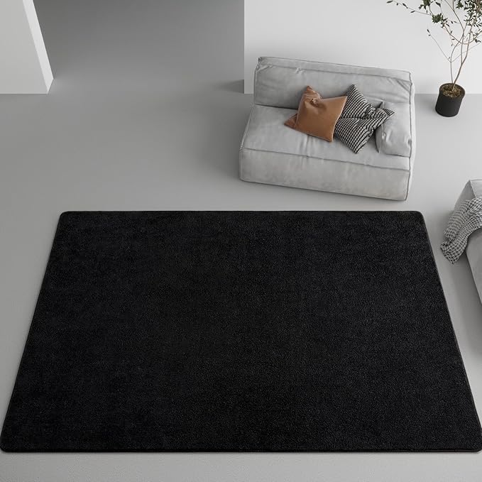 DweIke 4x6 Black Area Rugs for Bedroom, Super Soft Living Room Rug, Thickened Memory-Foam Throw Carpet, Non-Slip and Washable Carpets for Kids Boys Girls Room Dorm Nursery Home Decor