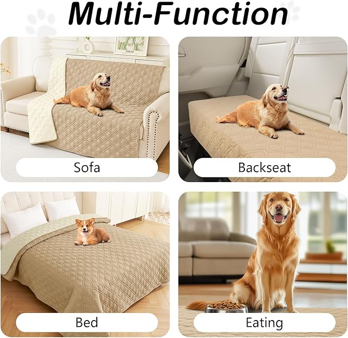 hyha Waterproof Dog Bed Blanket, Soft Pet Blankets, Waterproof Couch Cover for Dogs, Reversible Sofa Covers Washable for Furniture (68x82 Inch, Camel/Beige)