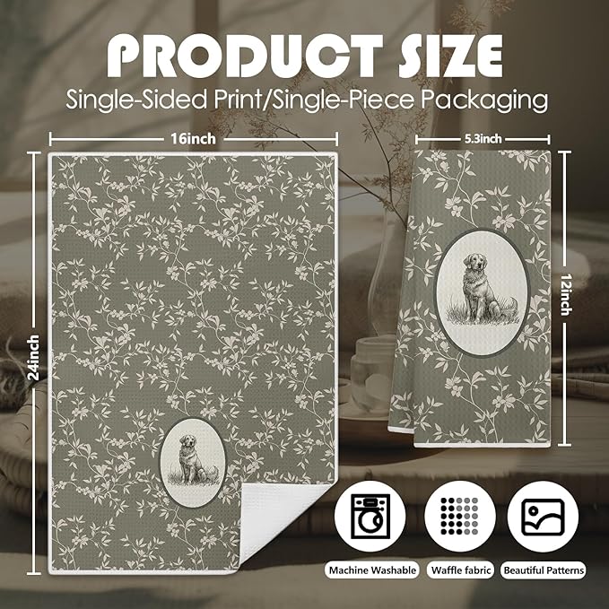 Vintage Floral Hand Towels for Bathroom - Golden Retriever Kitchen Hand Towels Decorative, Dog Themed Bathroom Decor, Golden Retriever Gifts for Women, Housewarming Gifts New Home Idea