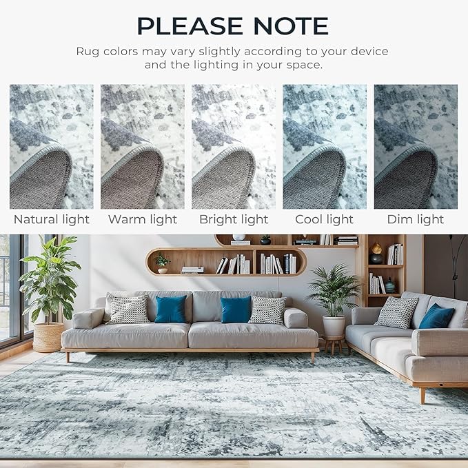 Washable Rugs 5x7 Area Rugs for Living Room, Light Blue Modern Abstract Carpet for Bedroom, Non-Slip Soft Accent Rug for Kids Room Office Dining Room