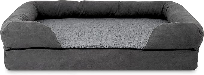 The Dog’s Bed Orthopedic Memory Foam Dog Bed with Bolsters, Plush Fabric, Grey Plush, L (No Logo)