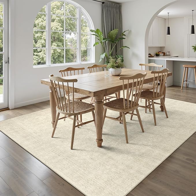 DCX 5x7 Beige Rug, Kid & Pet Friendly with Rubber Back Non Slip, Machine Washable Stain Resistant Neutral Floral Rug for Living Room, Bedroom, Home Office, Soft Low Pile Large Nursery Carpet