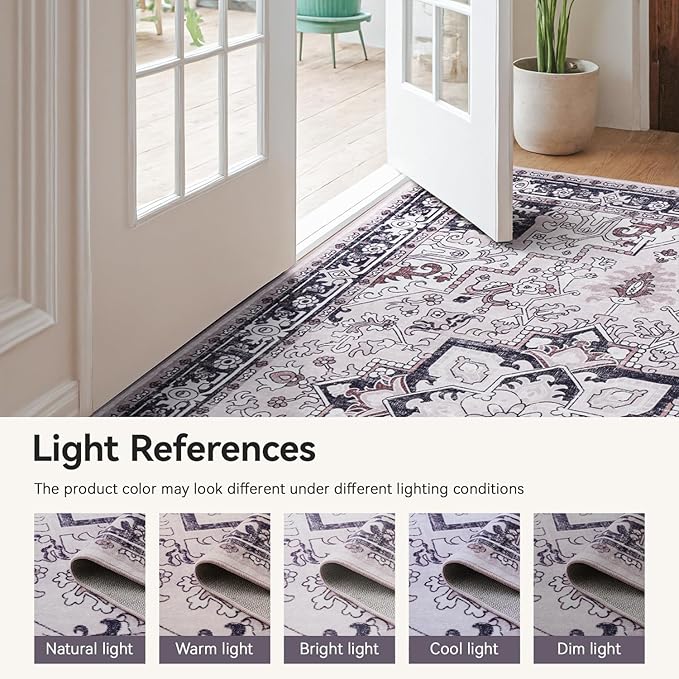 Lofus 3x5 Area Rugs for Living Room, Machine Washable Area Rug, Soft Small Rugs for Bedroom, Kitchen, Office and Indoor, Vintage Boho Carpet, Non-Slip Low Pile Carpets, Black and Pink