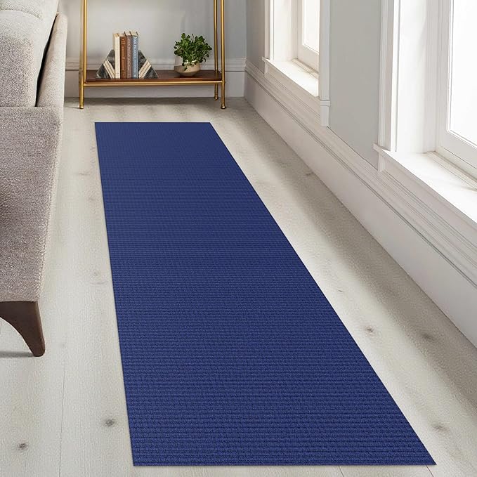 KOZYFLY Runners for Hallways 2x8 ft Washable Kitchen Runner Non Slip Rubber Backed Hall Runners Cotton Entryway Runner Rugs Floor Carpet for Indoor Backdoor Bedroom Kitchen, Royal Blue/Navy