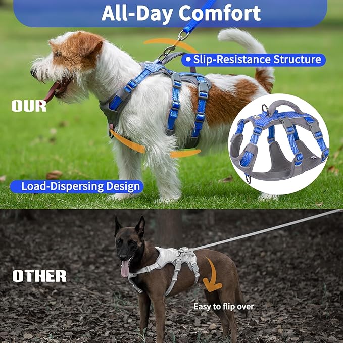 Huntboo Reflective Dog Harness with Handle, Escape Proof, No Slip, Breathable, Lightweight, Adjustable Lift Harness for Small, Medium, and Large Dogs Walking, Training, and Running Gear(Sea Blue,S)