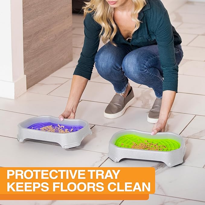 Neater Pets - Neat-LIK with Protective Tray - Slow Feed Pad for Dogs & Cats - Provides Boredom & Anxiety Relief (2 Pack w/Vanilla Bean Tray, Green & Purple)