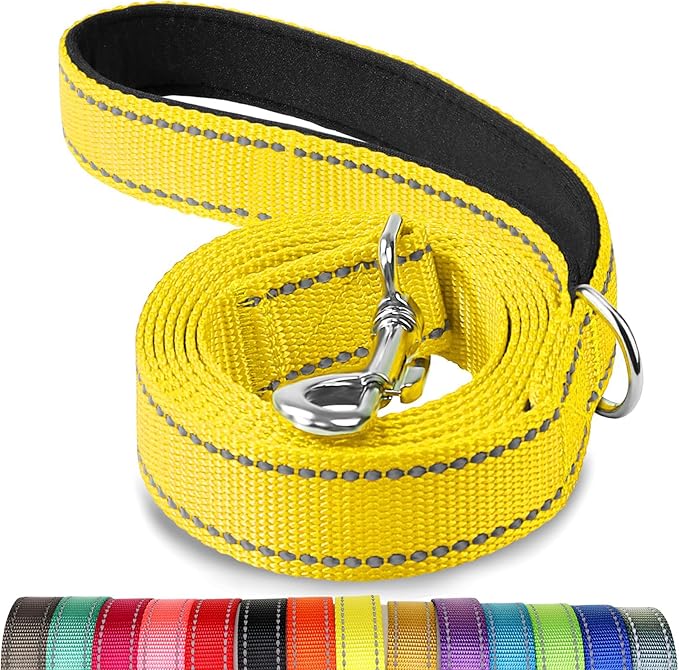 Joytale Dog Leash Heavy Duty for Small Medium Dogs, 5 FT Reflective Nylon Pet Walking Lead with Soft Padded Handle, Durable & Tangle Free for Training, Running & Safety Control, Yellow