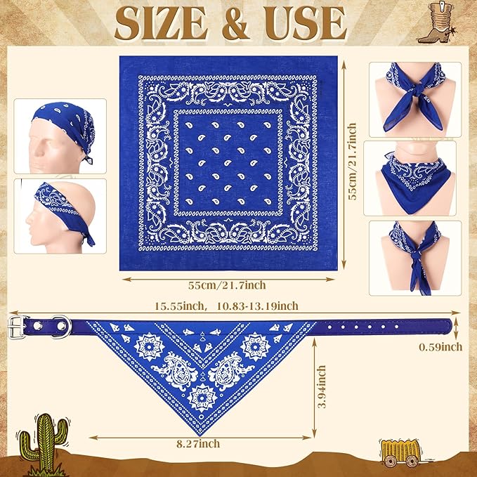 Cat Dog Bandana Collar & Owner Matching Paisley Pattern Bandana Women Headband Square Scarf Headwear Puppy Scarf for Small Dog Adjustable Cat Collar Triangle Neckerchief Handkerchief(Blue)