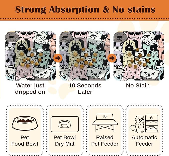 Pet Feeding Mat for Floors Waterproof Dog Mat for Food and Water Absorbent Quick Dry Non Slip mat for Cat Bowls