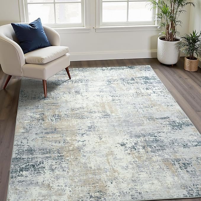 Washable Rugs 5x7 Area Rugs for Living Room, Blue Beige Modern Abstract Carpet for Bedroom, Non-Slip Soft Accent Rug for Kids Room Office Dining Room
