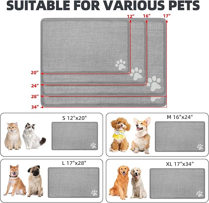 PUPTECK Dog Food Mat, Absorbent Pet Cat Feeding Mat for Food and Water Bowls, Anti-Slip Dog Placemat for Floors Waterproof, Pet Supplies Accessories, Grey Paw S