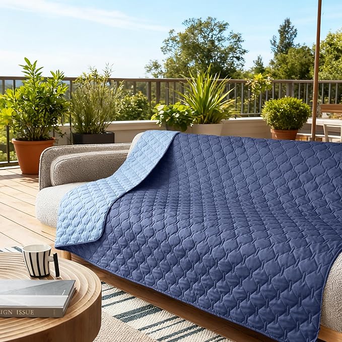 gogobunny 100% Double Sided Waterproof Dog Blanket Soft Pet Bed Cover Reversible Protect Furniture Couch Sofa Car for Puppy Large Dog Cat (Dark Navy/Light Navy, 82x102 Inch (Pack of 1))