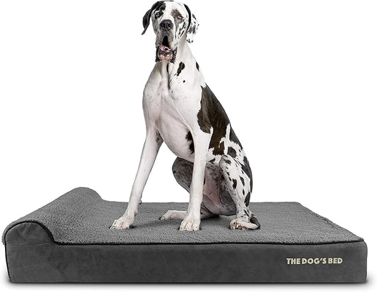 The Dog’s Bed Orthopedic Memory Foam Dog Bed with Headrest, Plush Fabric, Grey Plush, XXL, 6-Inch