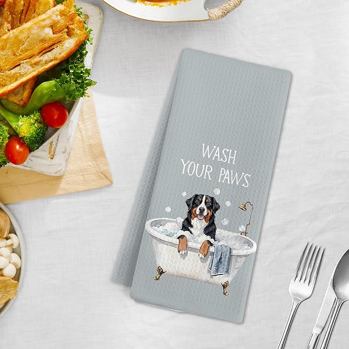 Funny Bernese Mountain Dog Hand Towels for Bathroom, Wash Your Paws Dish Tea Towel for Kitchen Bathroom Decor, Dogs Decorative Hand Towels, Bernese Mountain Dog Gifts for Women Girls, 16x24 in