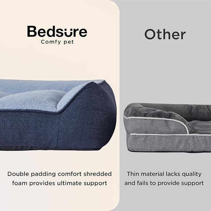 Bedsure SupportMax XL Orthopedic Dog Beds Large Sized Dog - Extra Thick Supportive Dogs Couch with Waterproof Washable Cover, Extra Large Comfort Pet Sofa with Soft Sherpa & Nonskid Bottom, Blue, 42"