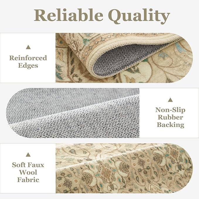 Warm Beige Small 2x3 Rug, Boho Floral Moroccan Printed Door Rugs for Entryway Indoor, Washable Non Slip Low Pile Thin Soft Door Mat Indoor Entrance for Kitchen Bathroom Laundry Room Bedside