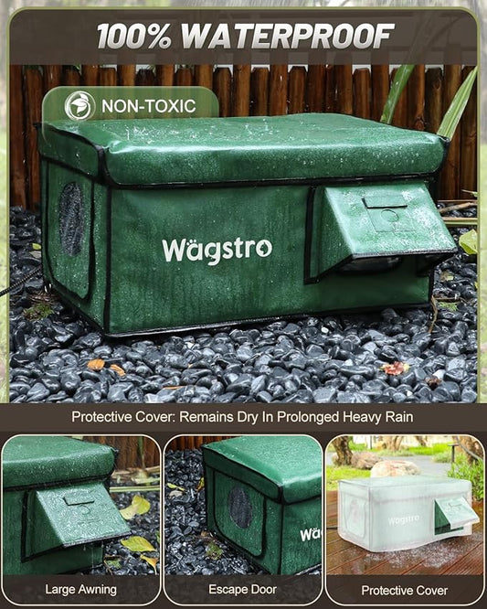 Heated Cat House for Outside, Waterproof Awning & Escape Door Heated Cat Houses for Indoor/Outdoor Cats in Winter, Elevated & Insulated Outdoor Cat Shelter for Feral Cat(Green, 25.2"x16.5"x13")
