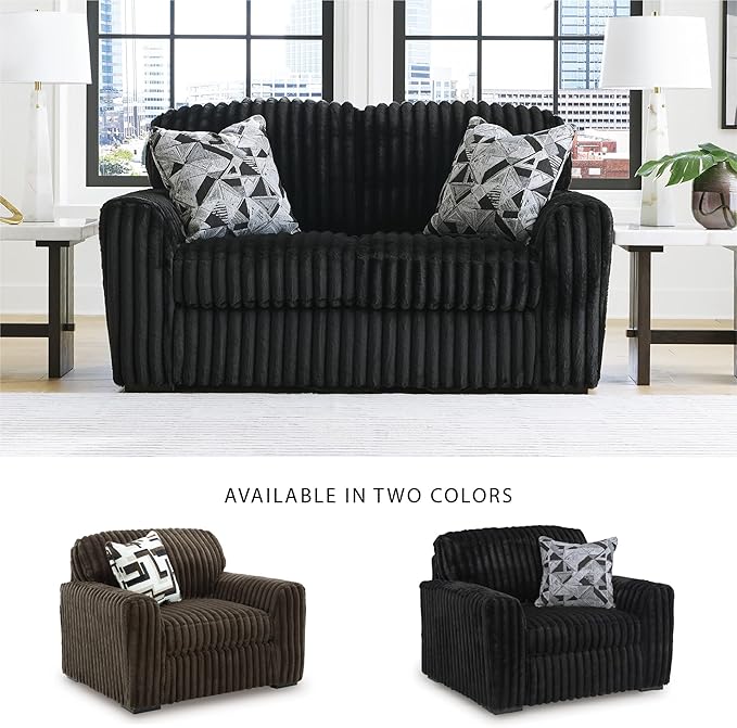 Signature Design by Ashley Midnight-Madness Modern Anti Sage Loveseat with Reversible Cushions, Black