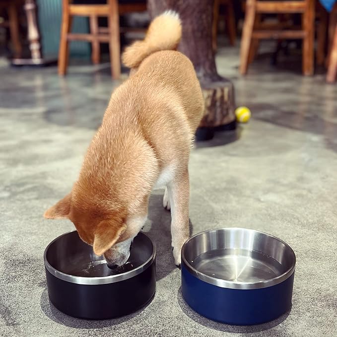 IKITCHEN Dog Bowl for Food and Water, 64 Oz Stainless Steel Pet Feeding Bowl, Durable Non-Skid Double Wall Insulated Heavy Duty with Rubber Bottom for Medium Large Sized Dogs (64 Ounces/8 Cup, Blue)