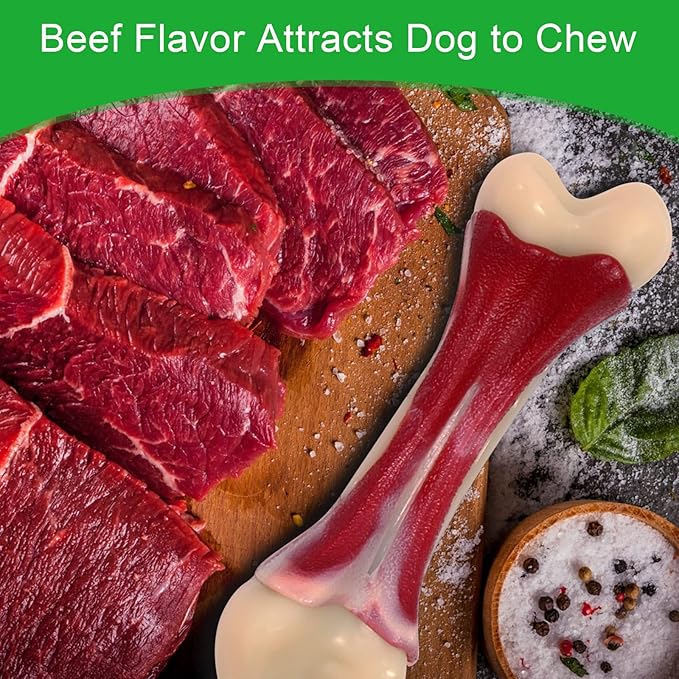 Dog Chew Toys for Aggressive Chewers - Indestructible Nylon Puppy Bone Tough Teething & Calming for Large Medium Breeds(10lbs-70lbs) Birthday Gift Christmas (1 Pack, Beef)