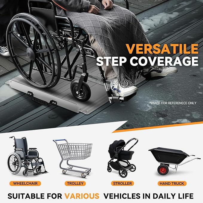 Auto Dynasty Wheelchair Ramp 2FT, Portable Folding Aluminum Wheel Chair Threshold Ramps for Home Steps Doorways, 800Lbs Capacity, 29Inch Width, Silver