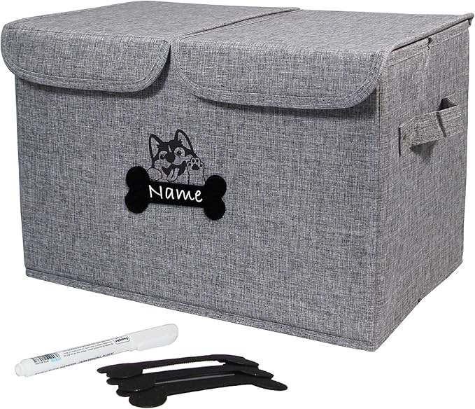 Geyecete Large Storage Boxes - Large Linen Fabric Foldable Storage Cubes Bin Box Containers with Lid and Handles Can be Personalized(Snow Gray)
