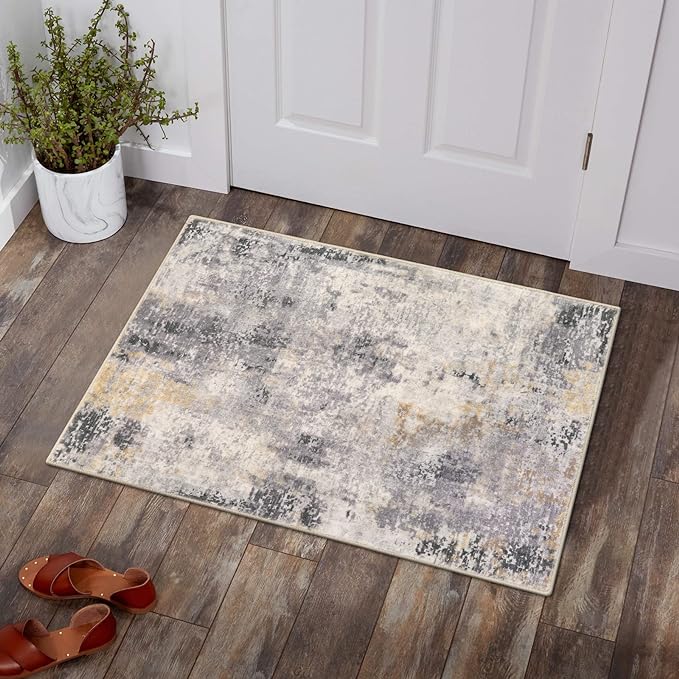 Lahome Modern Abstract Area Rug - 2x3 Small Gray Bath Rug Soft Washable Non-Slip Contemporary Entryway Rug, Throw Doormat Indoor Entrance Floor Accent Carpet for Kitchen