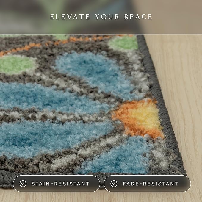 Maples Rugs Reggie Floral Area Rug - Made in USA - Washable, Non Slip, Pet-Friendly Mats for Living Room, Bedroom, and Office, 3'4 x 5, Dark Grey