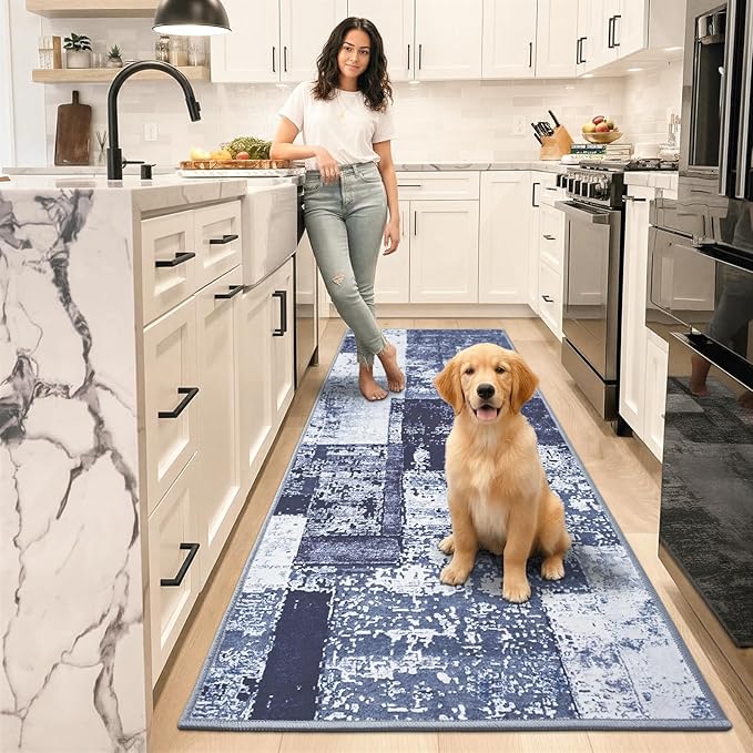 LOCHAS Washable Runner Rugs for Hallway, 2x8 Non Sip Soft Rug for Bedroom Entryway Kitchen Laundry Room, Long Abstract Carpet for Indoor Floor Bedside, Geometric Vintage Home Decor, Pet & kid Friendly