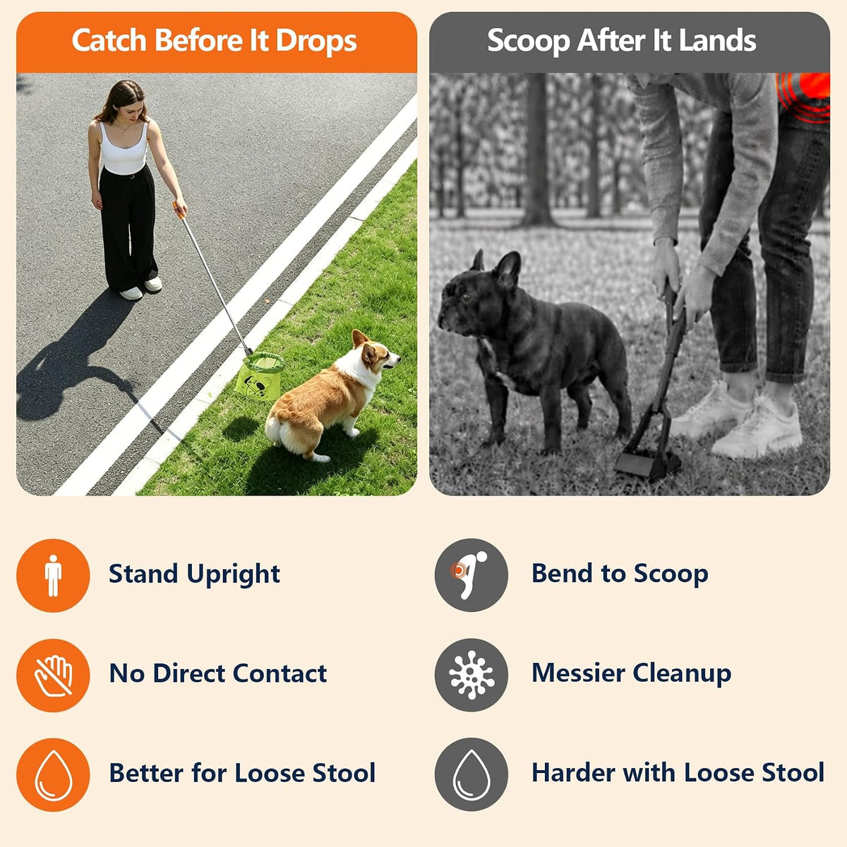 Dog Pooper Scooper with Bags, 47" Long Handle Dog Waste Picker Telescoping No-Bend Pet Pooper Scooper with Bag-Securing Tabs, Portable Dog Waste Picker for Yard, Walks & Travel