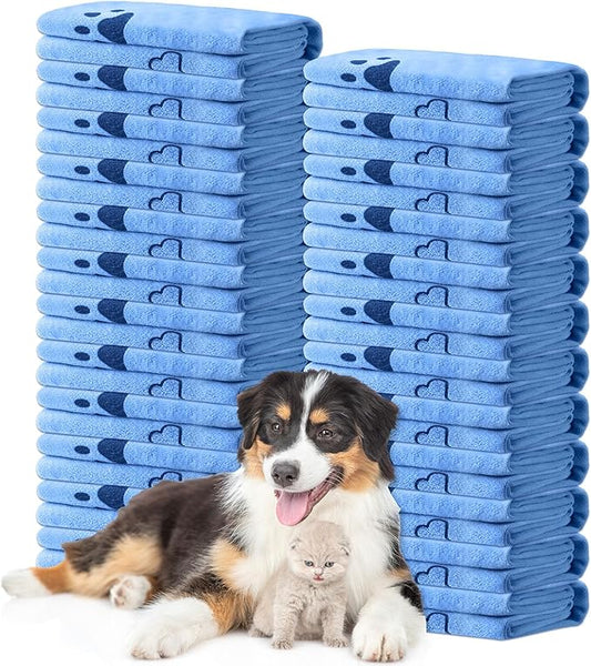 Tatuo 22 Pcs Dog Towels for Drying 20 x 40 Inch Pet Bath Towels Absorbent Microfiber Towel Quick Drying Puppy Bathing Supplies for Small Medium Large Dog Puppy Cat(Blue,Bone Pattern)