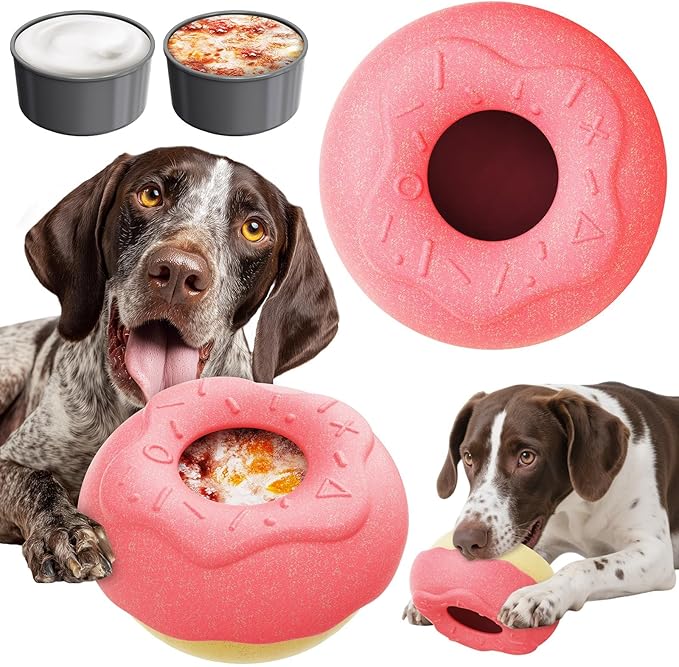 Aggressive Chew Toys for Large Dogs, Pet Valentine Anxiety Relief for Dogs Toy, Dog Chew Toys Indestructible Frozen Dog Treat Toy for Peanut Butter and Frozen Treats Reduces Anxiety, Donut