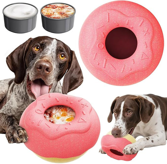 Aggressive Chew Toys for Large Dogs, Pet Valentine Anxiety Relief for Dogs Toy, Dog Chew Toys Indestructible Frozen Dog Treat Toy for Peanut Butter and Frozen Treats Reduces Anxiety, Donut
