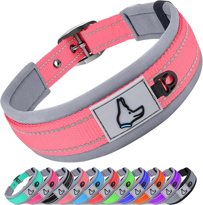 Joytale Dog Collar for Small Dogs, Neoprene Padded and Adjustable, Reflective Wide Heavy Duty Pet Collars with Durable Metal Belt Buckle for Walking, Pink, S