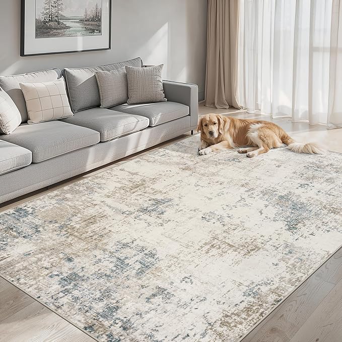 Area Rugs Living Room Rug - 4x6 Washable Modern Abstract Soft Neutral Non-Slip Carpet Large Indoor Floor Stain Resistant Thin Carpets for Bedroom Dining Room Farmhouse Nursery Home Office Multi