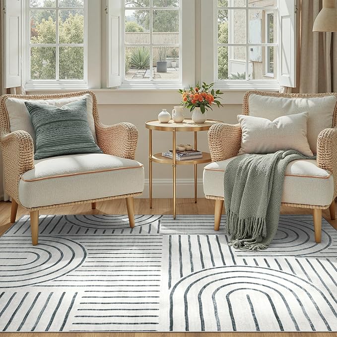 DCX Abstract Machine Washable 3x5 Rug, Gray Modern Accent Rug for Living Room, Soft Low Pile Non Slip Carpet, Kid & Pet Friendly Stain Resistant Rug for Bedroom Dining Room Office